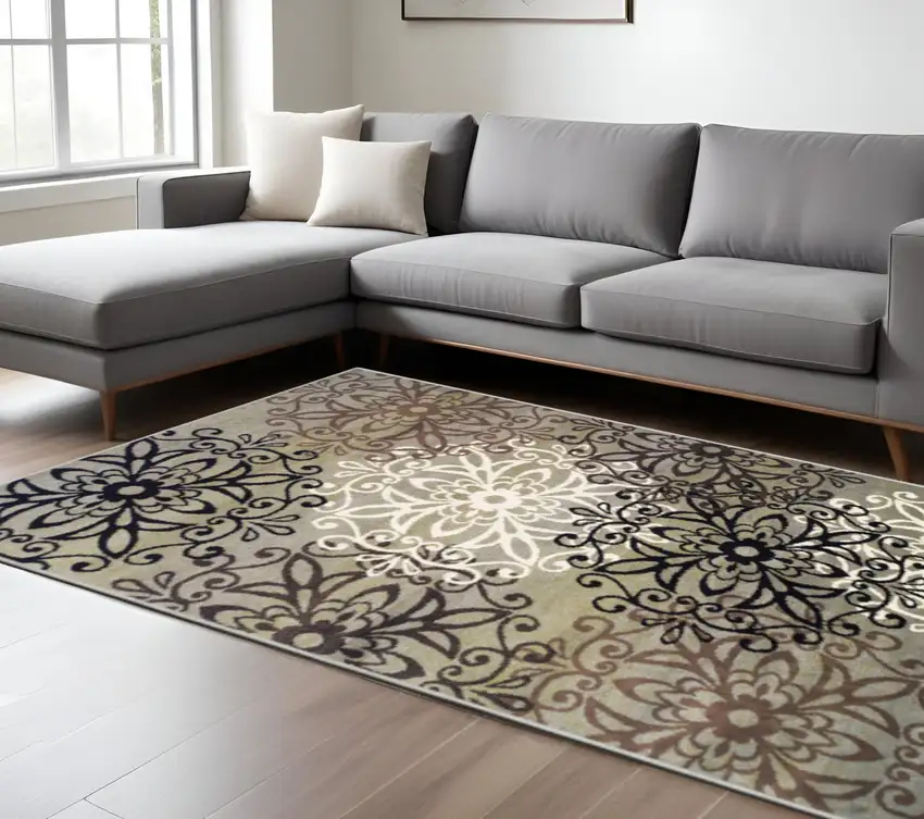 Brown Black And Gray Medallion Area Rug Photo 1