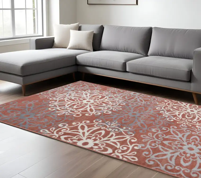 Gray And Ivory Medallion Area Rug Photo 1