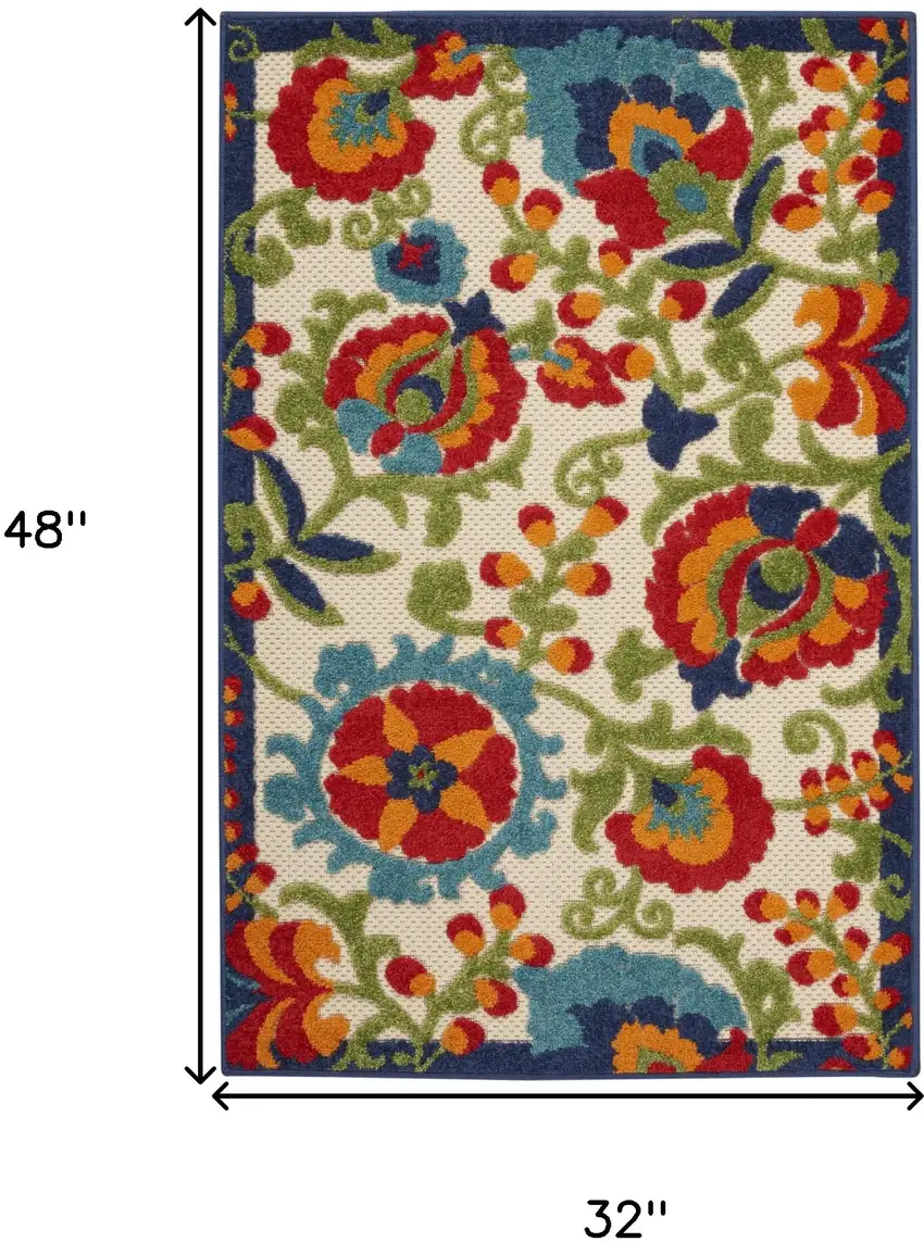 Green And Ivory Floral Indoor Outdoor Area Rug Photo 9