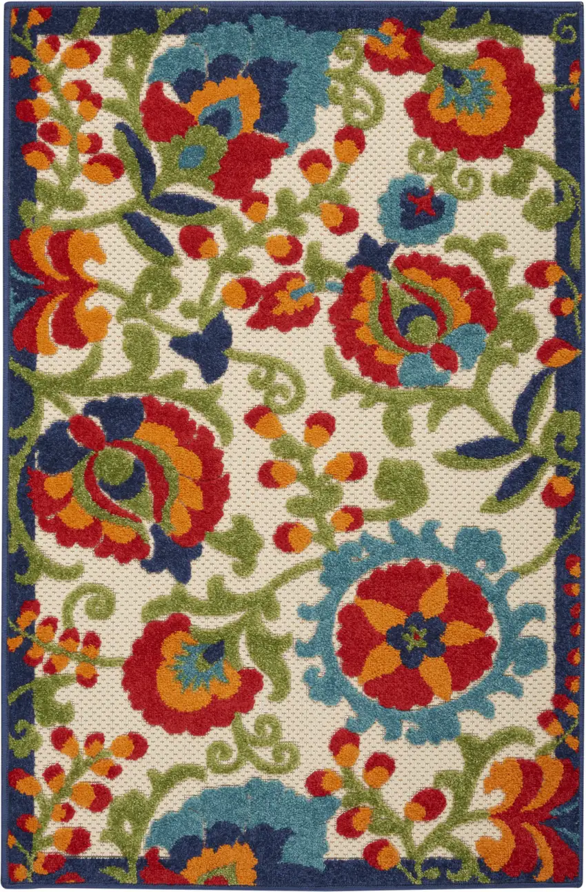 Green And Ivory Floral Indoor Outdoor Area Rug Photo 6