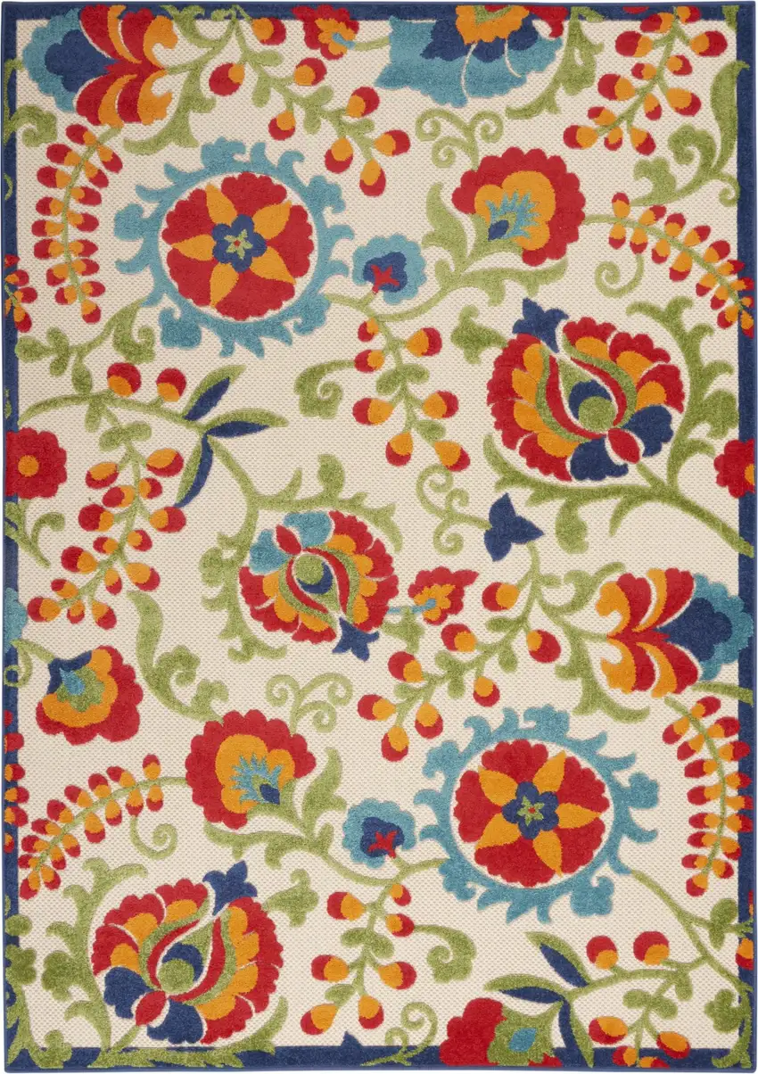 Green And Ivory Floral Indoor Outdoor Area Rug Photo 1
