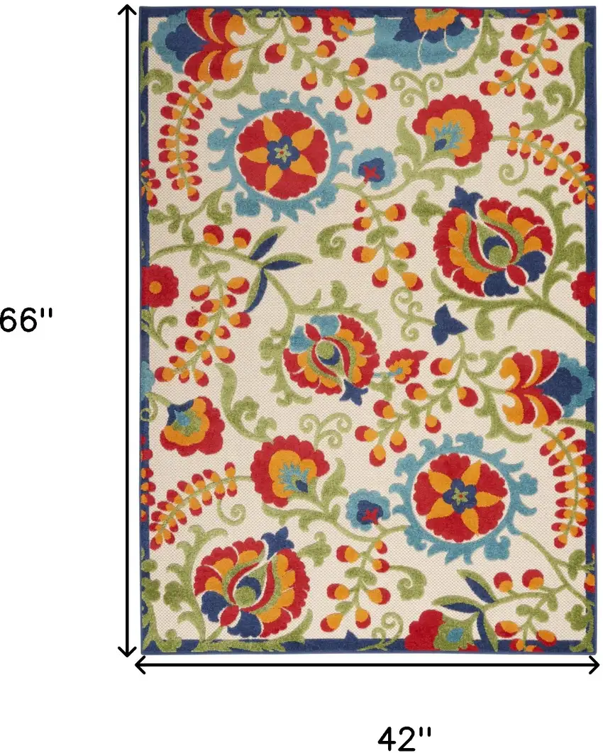 Green And Ivory Floral Indoor Outdoor Area Rug Photo 9