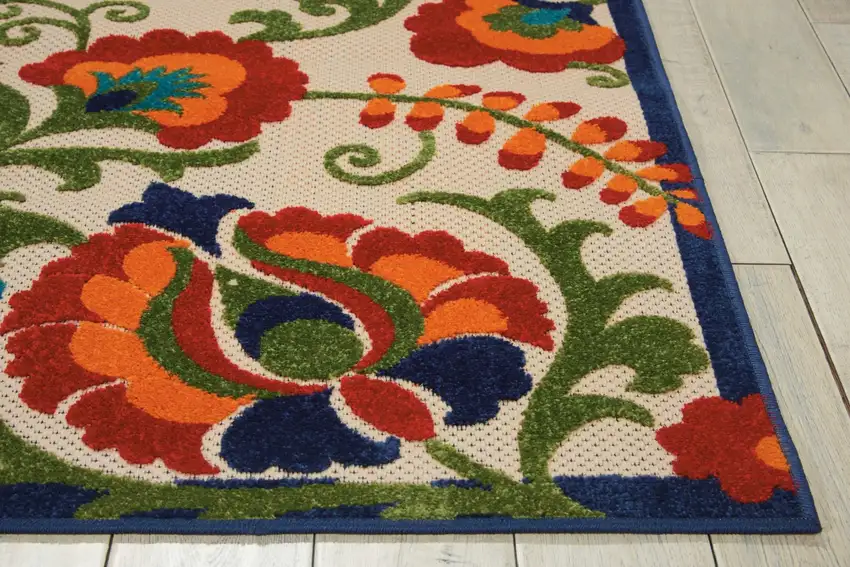 Green And Ivory Floral Indoor Outdoor Area Rug Photo 6