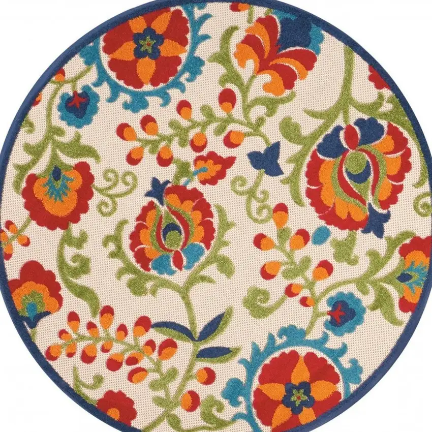 4' Green And Ivory Round Indoor Outdoor Area Rug Photo 3