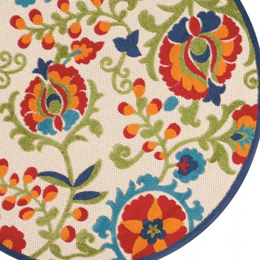 4' Green And Ivory Round Indoor Outdoor Area Rug Photo 7