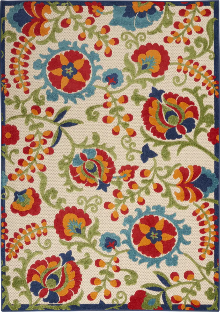 Green And Ivory Floral Indoor Outdoor Area Rug Photo 1