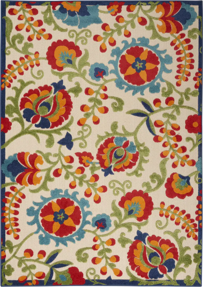 Green And Ivory Floral Indoor Outdoor Area Rug Photo 6
