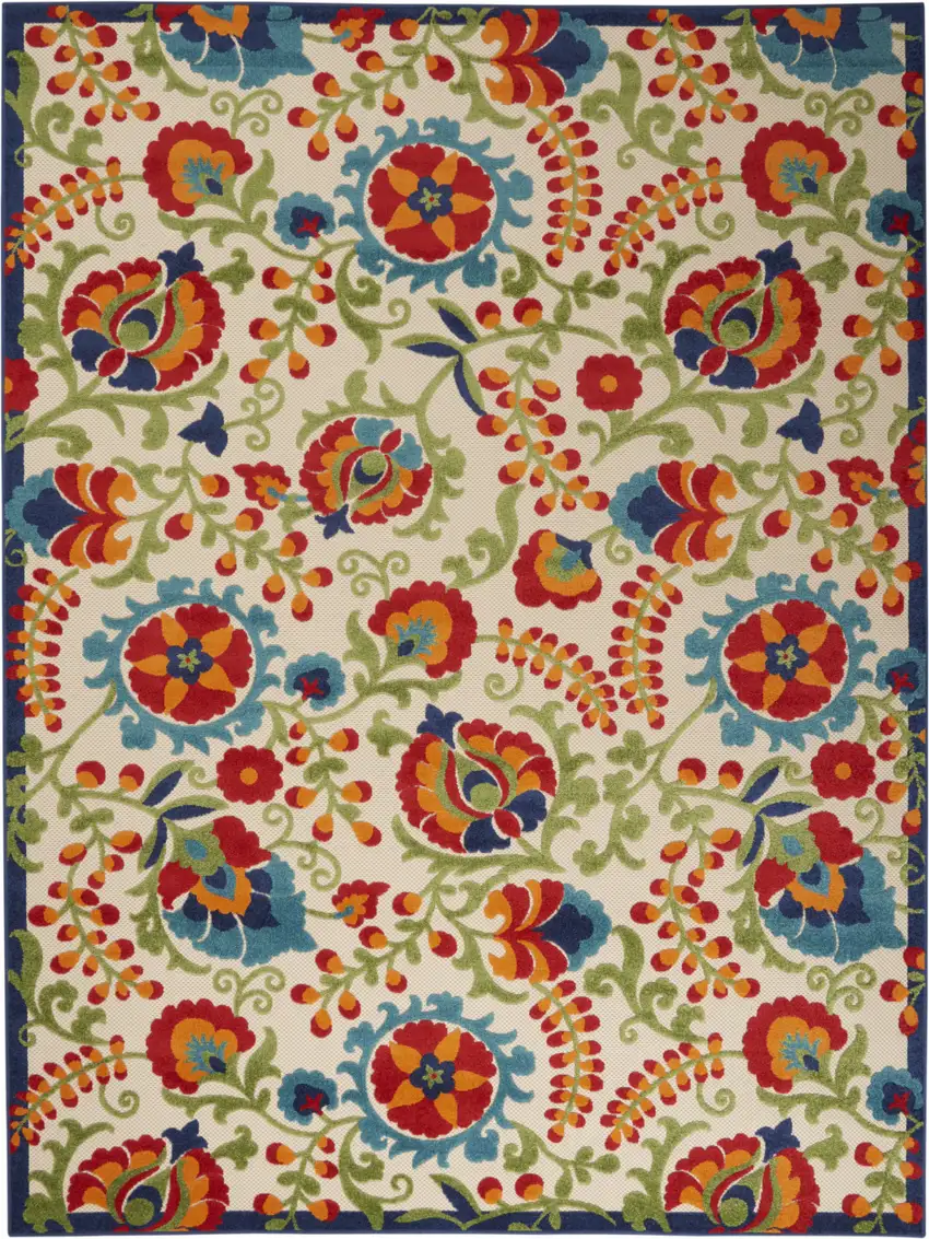 Green And Ivory Floral Indoor Outdoor Area Rug Photo 6