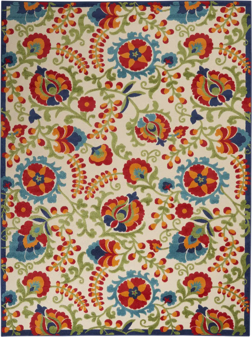 Green And Ivory Floral Indoor Outdoor Area Rug Photo 1