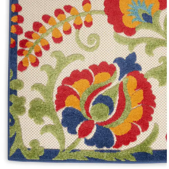 12' Green And Ivory Floral Indoor Outdoor Runner Rug Photo 7