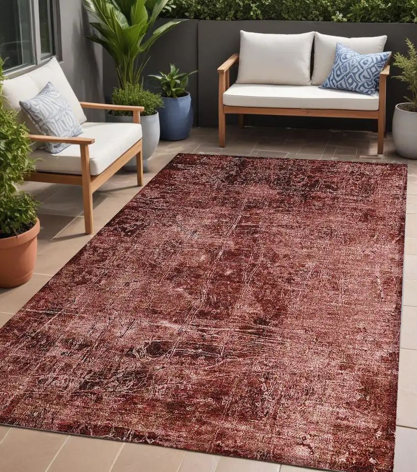 Merlot Abstract Washable Non Skid Indoor Outdoor Area Rug Photo 1
