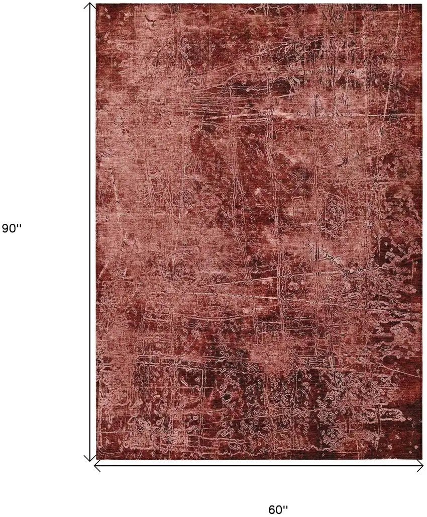 Merlot Abstract Washable Non Skid Indoor Outdoor Area Rug Photo 3