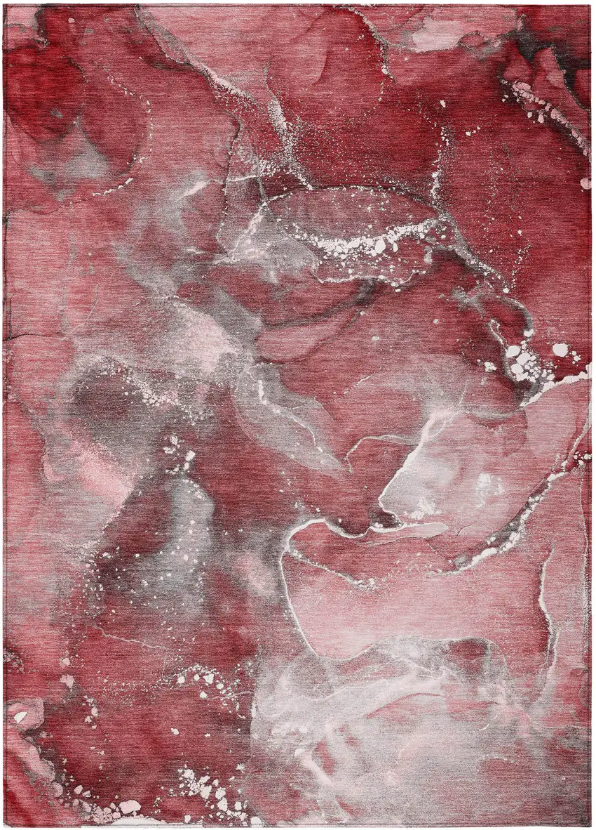 Merlot Abstract Washable Non Skid Indoor Outdoor Area Rug Photo 2