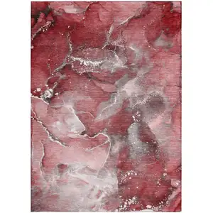 Photo of Merlot Abstract Washable Non Skid Indoor Outdoor Area Rug