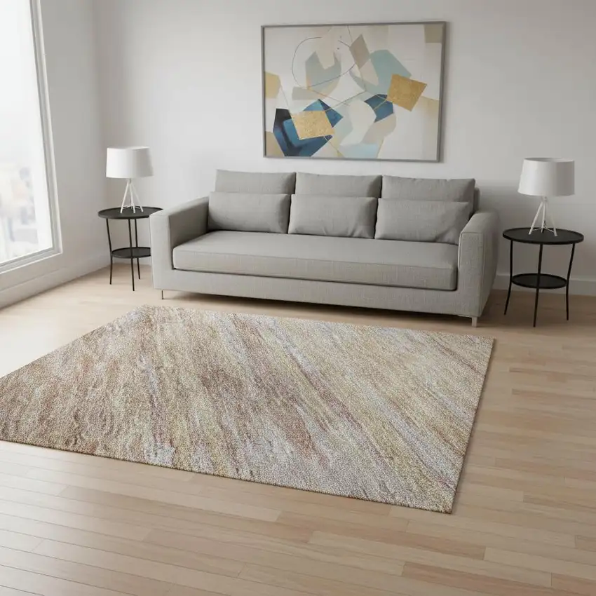 Merlot And Beige Abstract Washable Area Rug With UV Protection Photo 2