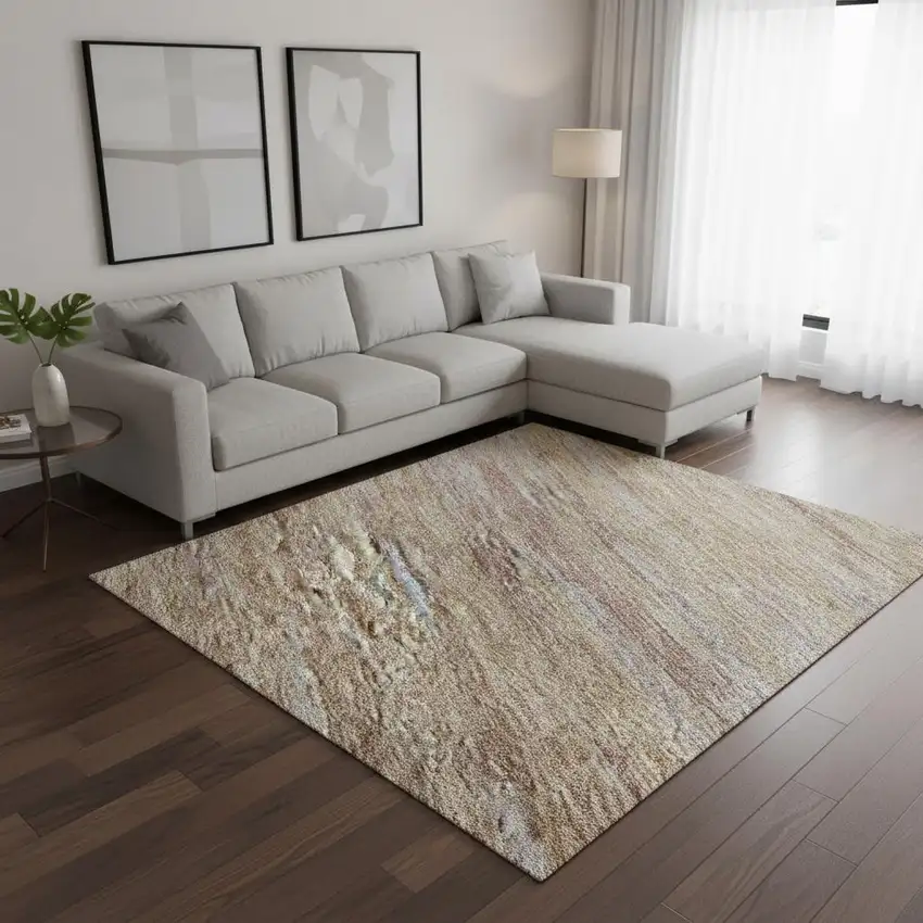 Merlot And Beige Abstract Washable Area Rug With UV Protection Photo 2