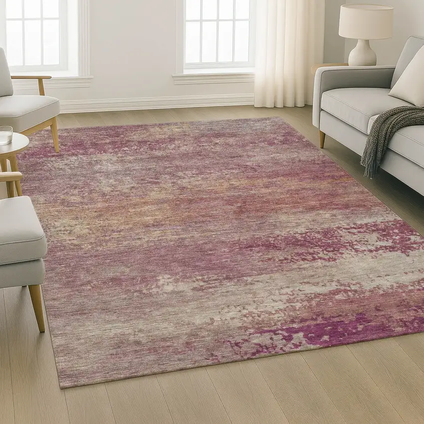 Merlot And Beige Abstract Washable Area Rug With UV Protection Photo 2