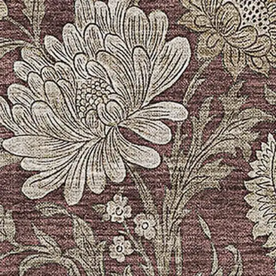 Merlot And Beige Floral Washable Area Rug With UV Protection Photo 3