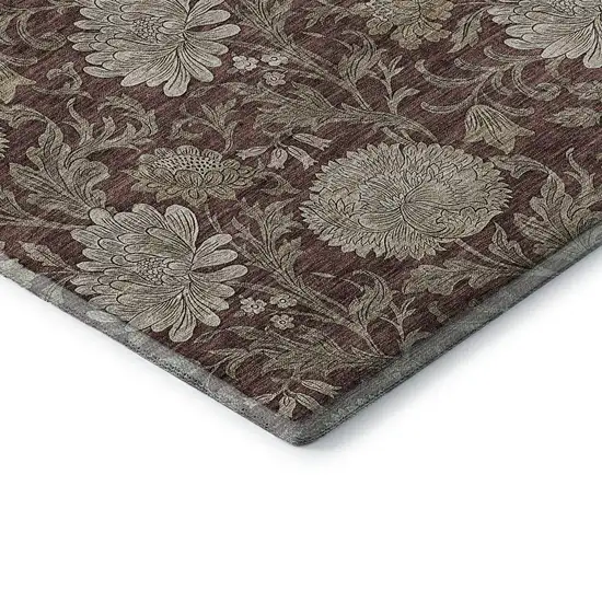 Merlot And Beige Floral Washable Area Rug With UV Protection Photo 8