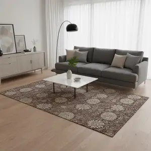 Photo of Merlot And Beige Floral Washable Area Rug With UV Protection