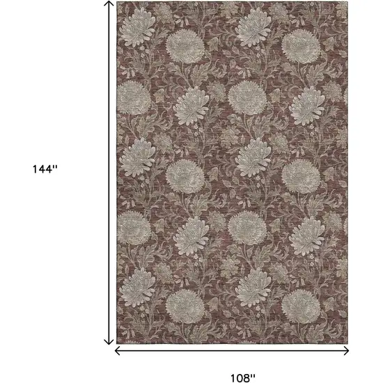 Merlot And Beige Floral Washable Area Rug With UV Protection Photo 3