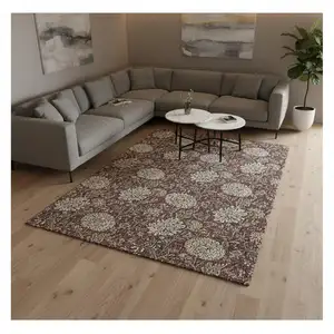 Photo of Merlot And Beige Floral Washable Area Rug With UV Protection