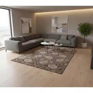 Photo of Merlot And Beige Floral Washable Area Rug With UV Protection