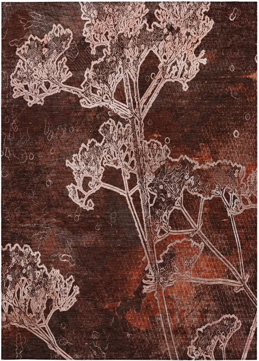 Merlot And Beige Floral Washable Indoor Outdoor Area Rug Photo 4