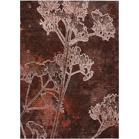 Merlot And Beige Floral Washable Indoor Outdoor Area Rug Photo 2