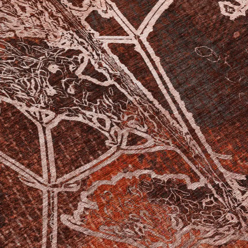 Merlot And Beige Floral Washable Indoor Outdoor Area Rug Photo 7