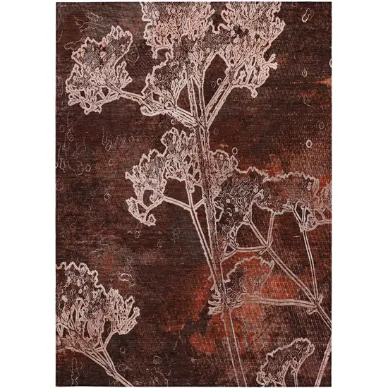 Merlot And Beige Floral Washable Indoor Outdoor Area Rug Photo 4