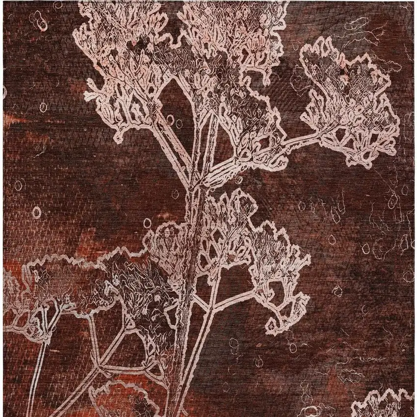 Merlot And Beige Floral Washable Indoor Outdoor Area Rug Photo 7