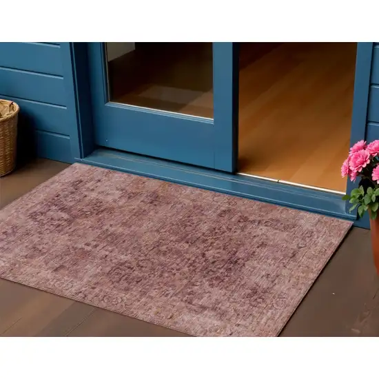 Merlot And Blush Abstract Washable Indoor Outdoor Area Rug Photo 2