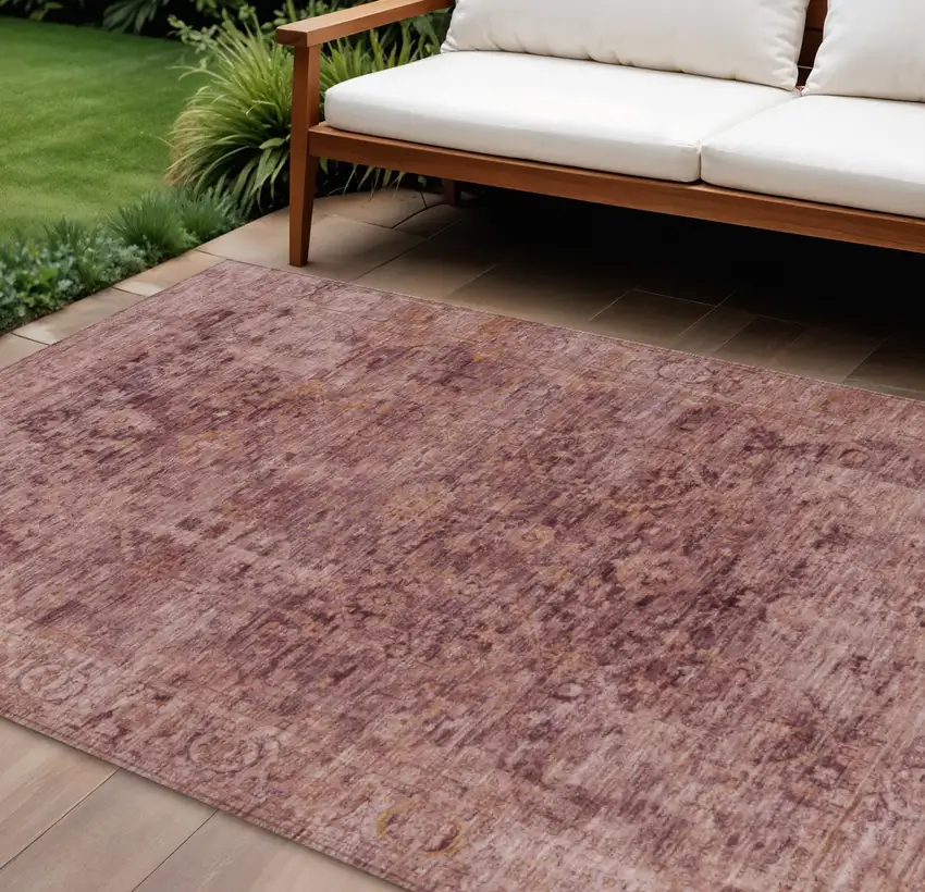 Merlot And Blush Abstract Washable Indoor Outdoor Area Rug Photo 2