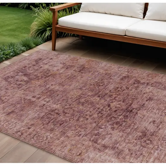 Merlot And Blush Abstract Washable Indoor Outdoor Area Rug Photo 2