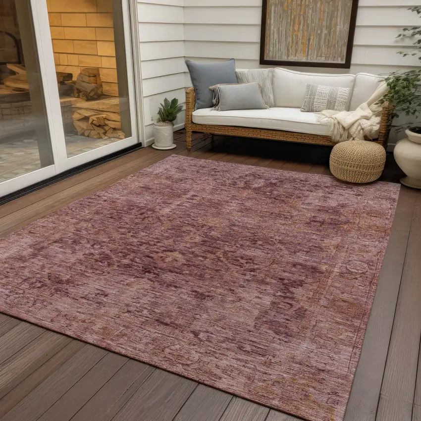 Merlot And Blush Abstract Washable Indoor Outdoor Area Rug Photo 6