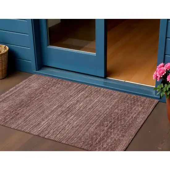 Merlot And Burgundy Striped Washable Indoor Outdoor Area Rug Photo 3