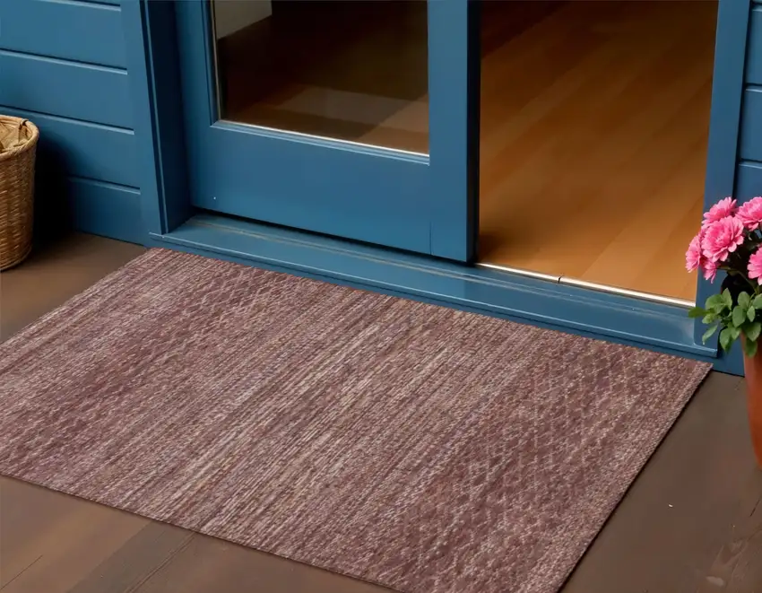 Merlot And Burgundy Striped Washable Indoor Outdoor Area Rug Photo 3