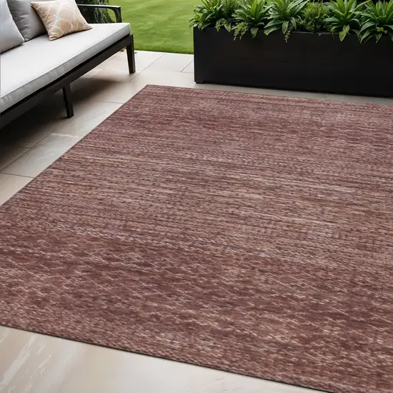 Merlot And Burgundy Striped Washable Indoor Outdoor Area Rug Photo 2