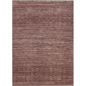 Photo of Merlot And Burgundy Striped Washable Indoor Outdoor Area Rug