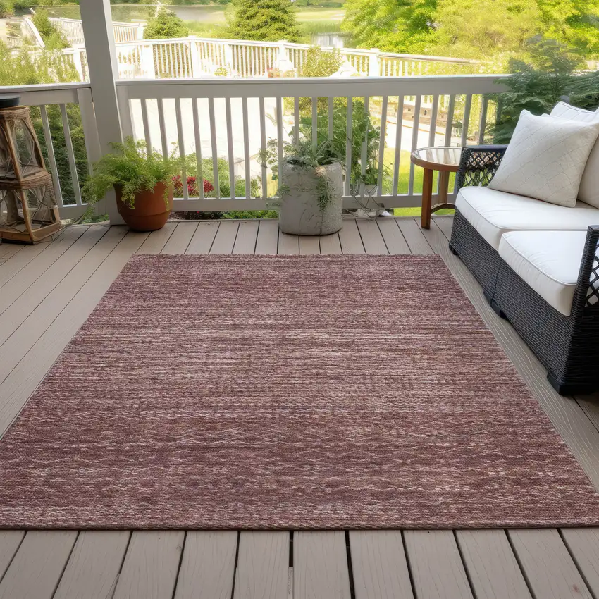 Merlot And Burgundy Striped Washable Indoor Outdoor Area Rug Photo 5
