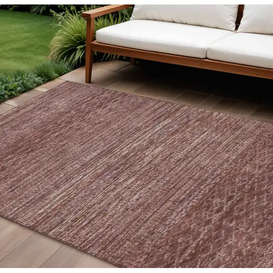 Merlot And Burgundy Striped Washable Indoor Outdoor Area Rug Photo 2