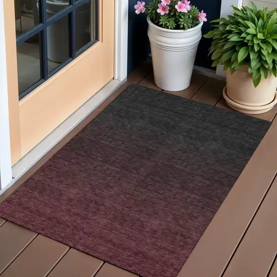 Merlot And Charcoal Abstract Washable Indoor Outdoor Area Rug Photo 1