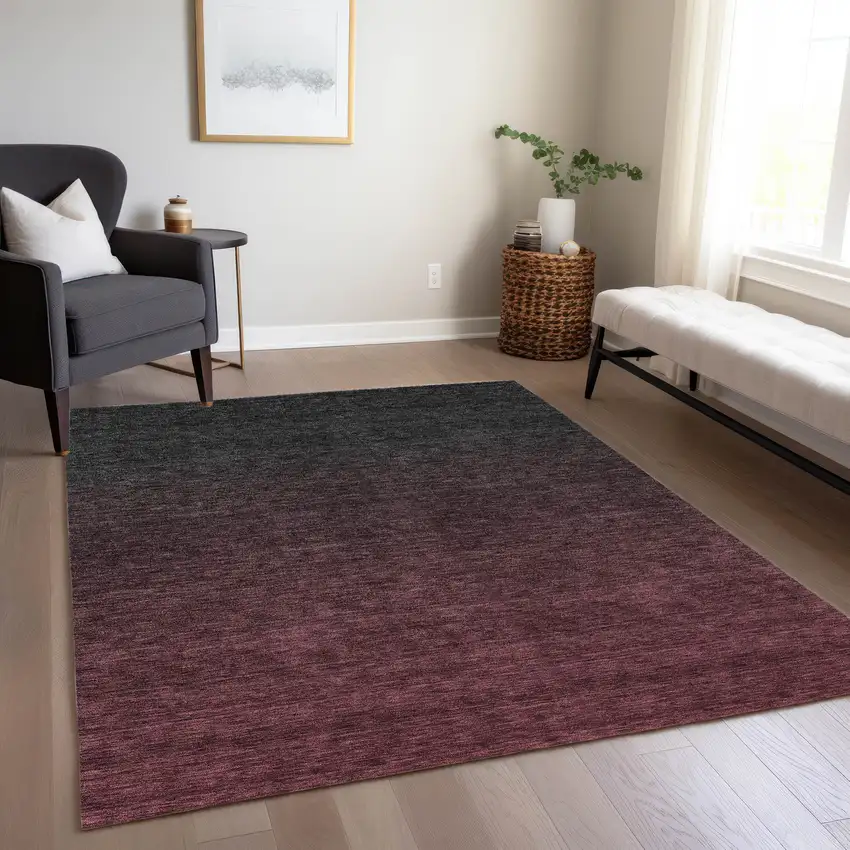 Merlot And Charcoal Abstract Washable Indoor Outdoor Area Rug Photo 9