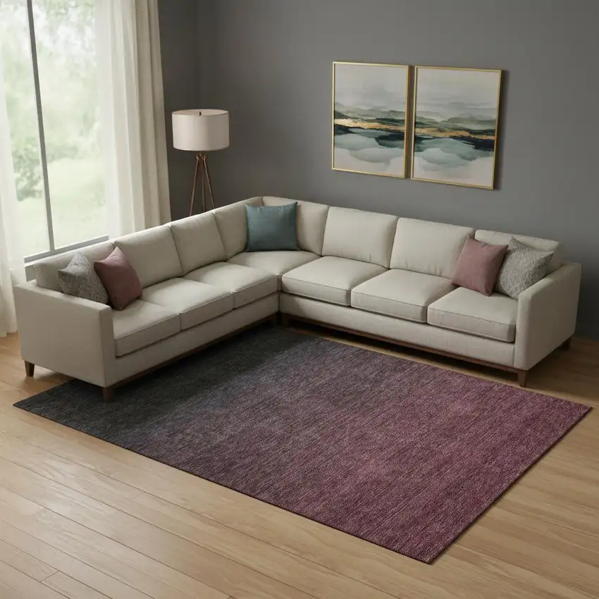 Merlot And Charcoal Ombre Washable Area Rug With UV Protection Photo 1