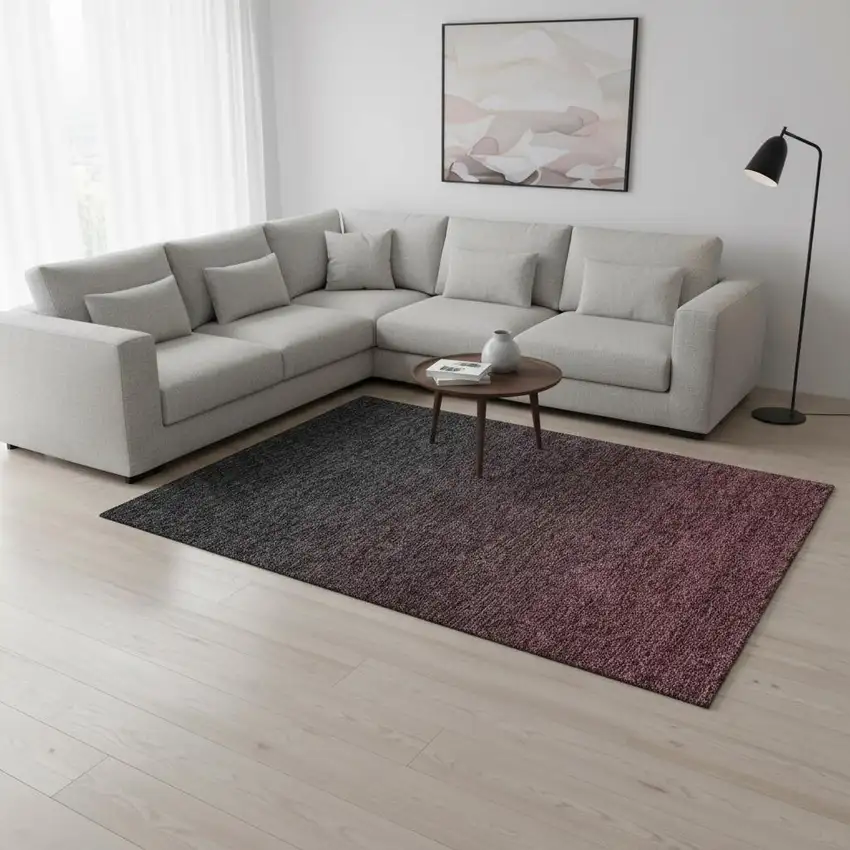 Merlot And Charcoal Ombre Washable Area Rug With UV Protection Photo 2