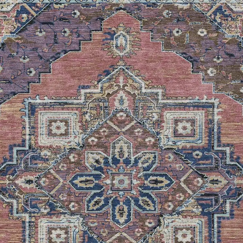Merlot And Gold Oriental Washable Indoor Outdoor Area Rug Photo 3