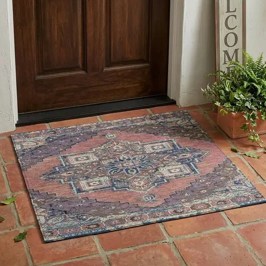 Merlot And Gold Oriental Washable Indoor Outdoor Area Rug Photo 1