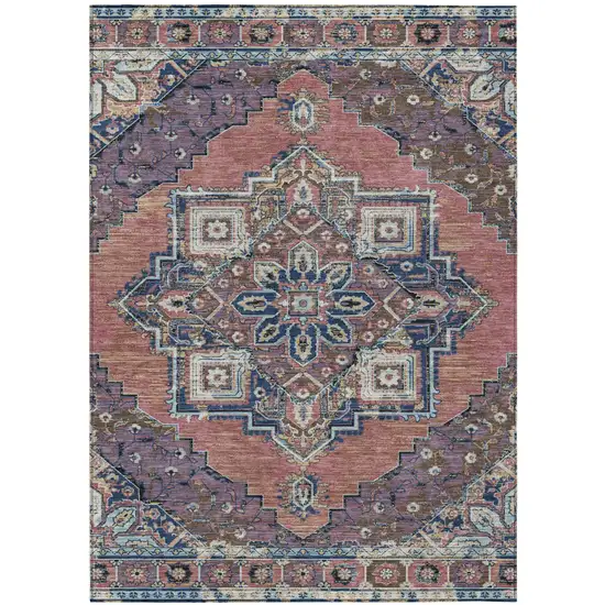 Merlot And Gold Oriental Washable Indoor Outdoor Area Rug Photo 2