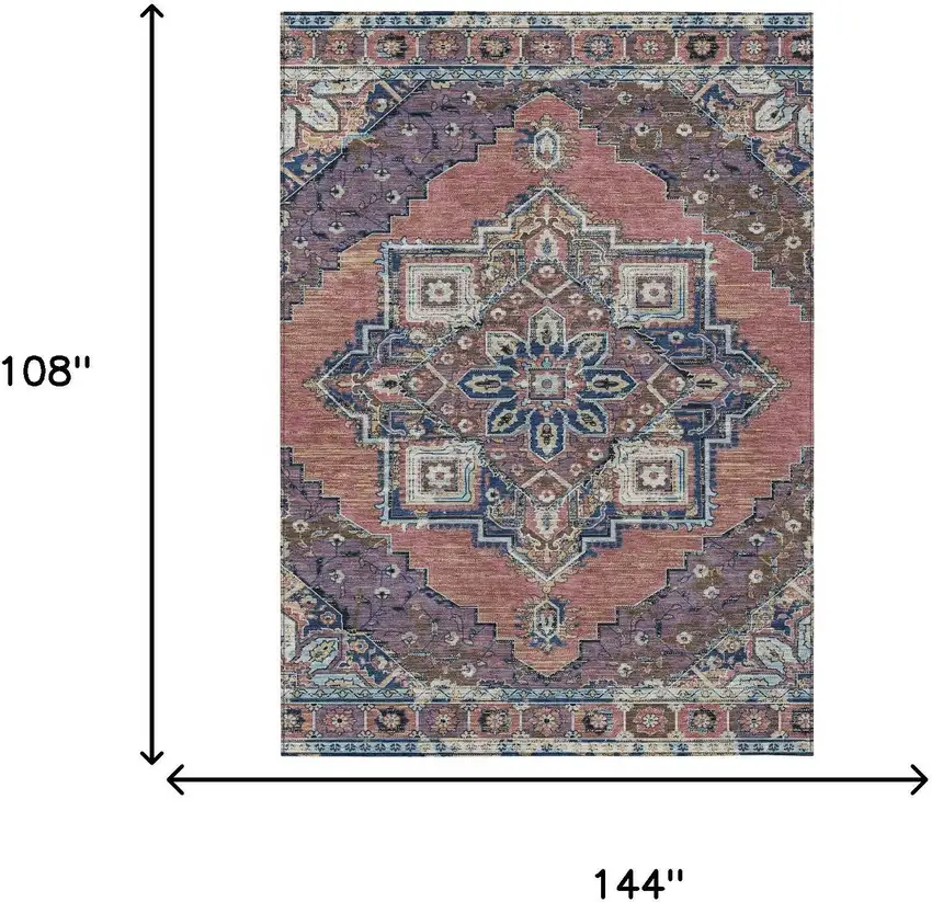 Merlot And Gold Oriental Washable Indoor Outdoor Area Rug Photo 7